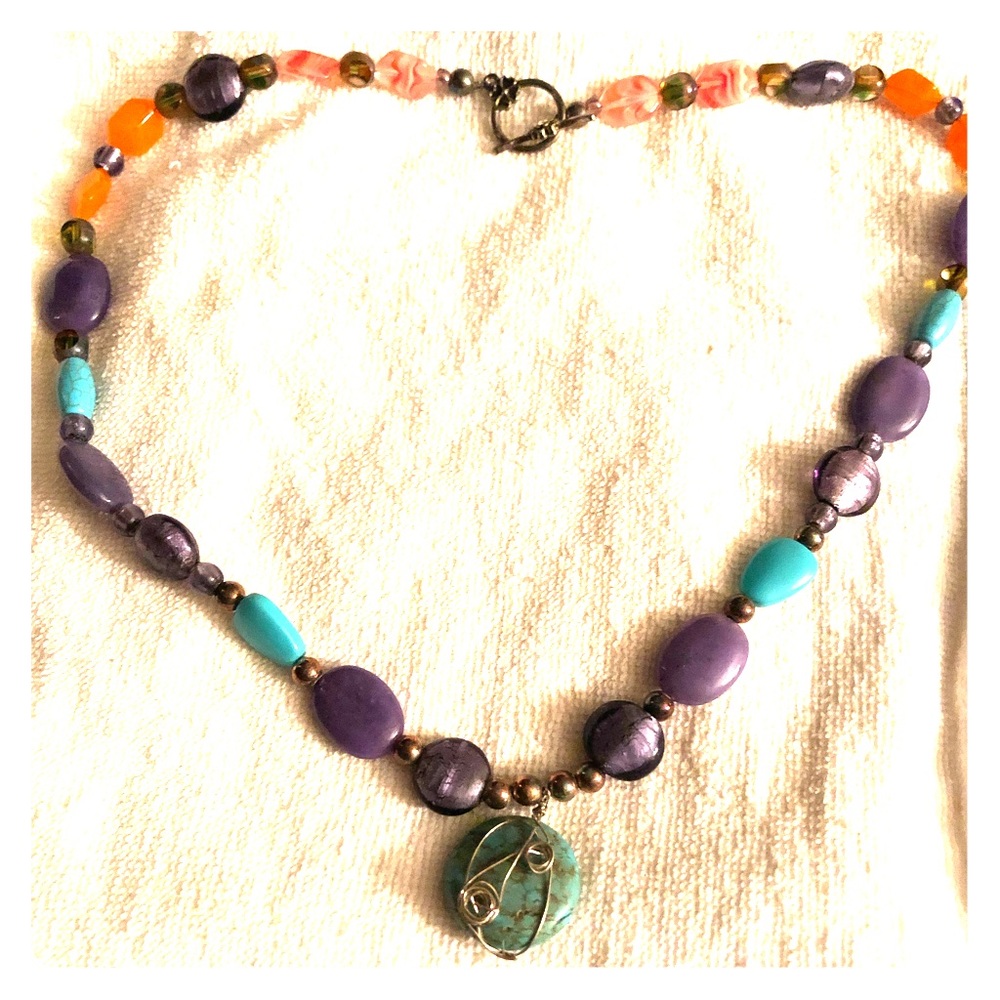 Handmade necklace w/turquoise stones